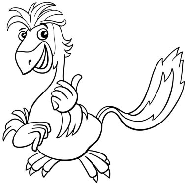 Caudipteryx ya da tüylü dinozor tarih öncesi hayvan karakter renklendirme sayfasının karikatür çizimi