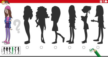 Çizgi film çizimi, komik kız karakteriyle gölge eğitim oyununa doğru resmi bulmanın