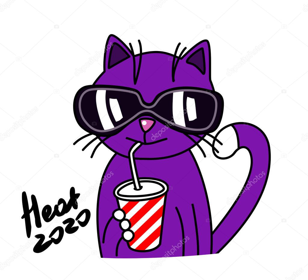 purple cartoon cat with glasses