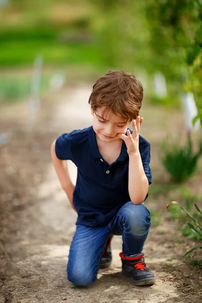 5 year old outdoor in orchard — Stock Photo, Image