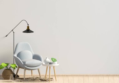 Modern iç kahve masa ve sandalye. Duvar kadar sahte. 3D çizim.