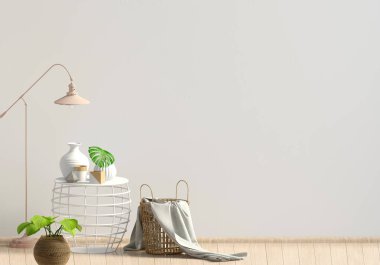 Modern iç sehpa ile. Duvar kadar sahte. 3D çizim.