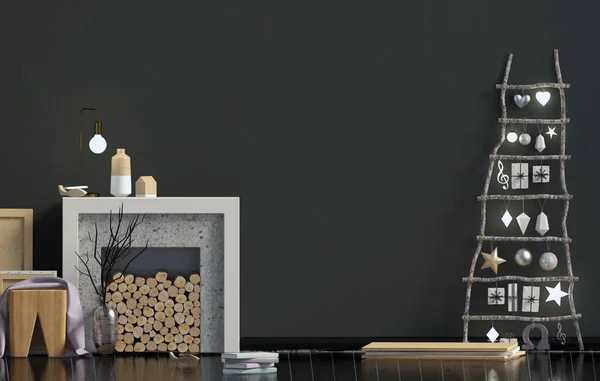 Modernes Minimalistisches Weihnachtsinterieur Skandinavischen Stil Illustration Wand Attrappe — Stockfoto