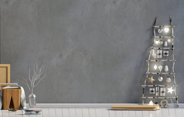 Modern Minimalistic Christmas Interior Scandinavian Style Illustration Wall Mock — Stock Photo, Image