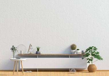 İskandinav tarzı modern iç mekan tasarımları. Duvar kadar alay et. 3D çizim.