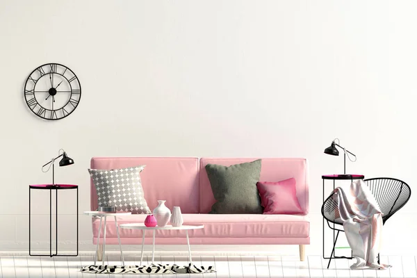 Modern Interior Sofa Wall Mock Illustration — Stock Photo, Image