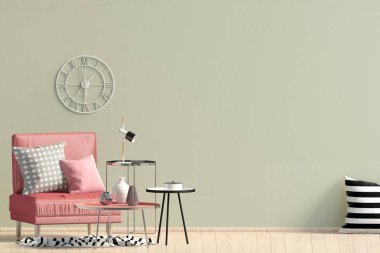 Modern iç sandalye ile. Duvar kadar sahte. 3D çizim.