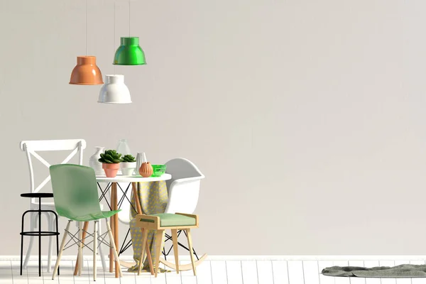 Modellera Upp Vägg Interiör Med Matplats Vardagsrum Modern Stil Illustration — Stockfoto