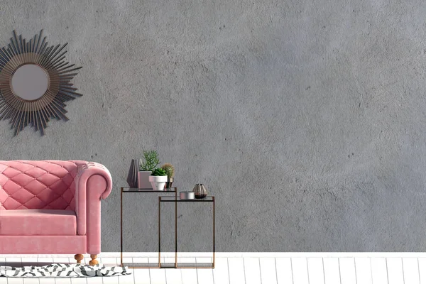 Intérieur Moderne Avec Table Basse Chaise Mur Maquillé Illustration — Photo