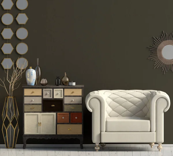 Modern Interior Dresser Chair Wall Mock Illustration — Stock Photo, Image