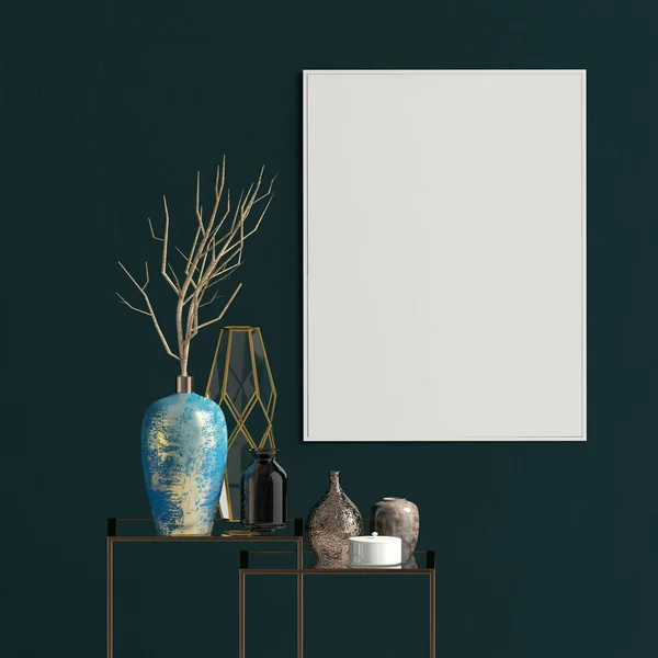 Modernes Interieur Mit Regalen Postern Und Vasen Plakat Attrappe Illustration — Stockfoto