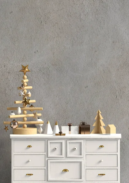 Modern Interieur Van Kerst Met Dressoir Scandinavische Stijl Muur Mock — Stockfoto
