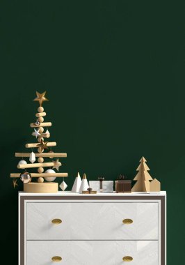 Şifoniyer, İskandinav tarzı ile modern Noel iç. Duvar kadar sahte. 3D çizim