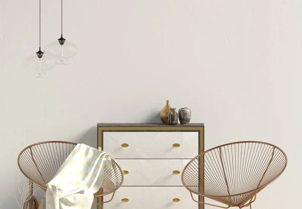 Intérieur Moderne Avec Commode Mur Maquillé Illustration — Photo