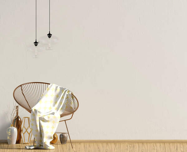 Современный интерьер со стулом. Стена макетирует. 3d иллюстрация
.