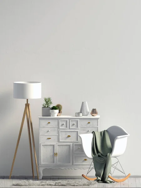 Modern Interieur Met Dressoir Wandmodel Omhoog Illustratie — Stockfoto