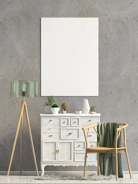 Modern Interieur Met Dressoir Poster Mock Illustratie — Stockfoto