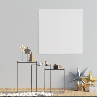 Modern Noel iç sehpa, İskandinav tarzı ile. Poster kadar sahte. 3D çizim