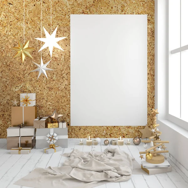 现代圣诞内饰 斯堪的纳维亚风格 海报在模拟 — 图库照片