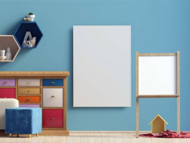 Pastel çocuk odası. Oyun Odası. modern tarz. 3D çizim. Poster kadar sahte 