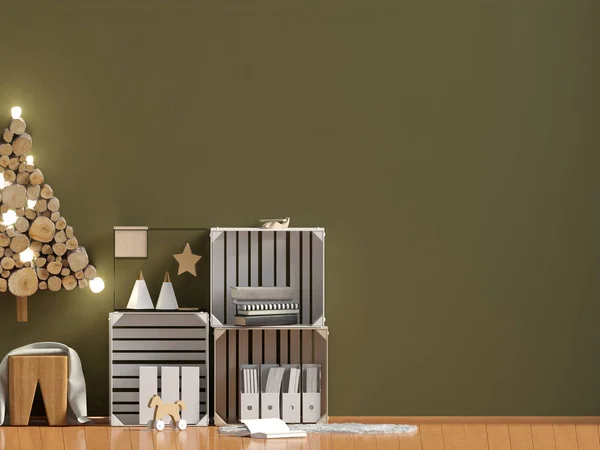 Moderne Kerst Interieur Scandinavische Stijl Muur Mock Illustratie — Stockfoto