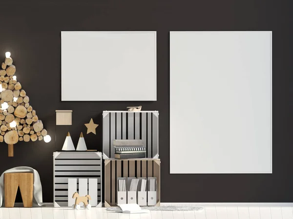 Moderne Kerst Interieur Scandinavische Stijl Poster Mock Illustratie — Stockfoto