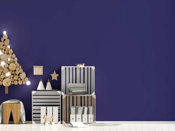Modernes Weihnachtsinterieur Skandinavischen Stil Wandattrappe Auf Illustration — Stockfoto
