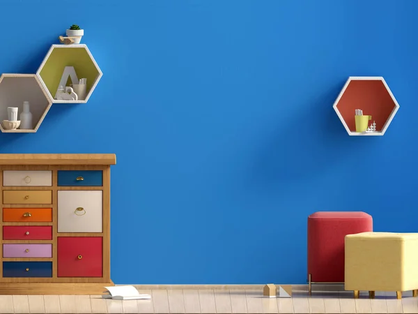 パステルの子供の部屋 プレイルーム モダンなスタイル イラスト 壁を模擬 — ストック写真