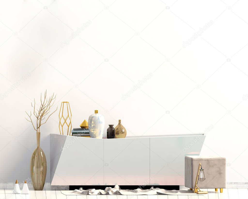 Iinterior design in contemporary style. Mock up wall. 3D illustration.