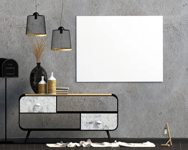 Iinterior Design Lantlig Stil Håna Upp Affischen Illustration — Stockfoto