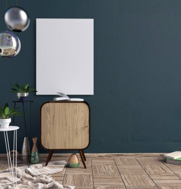 Modern iç ile kıtlı. Poster kadar sahte. 3D çizim.