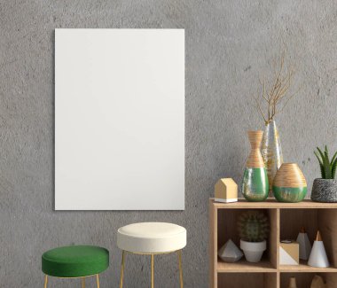 İç tasarım çağdaş tarzda. Posteri düzenle. 3B illüstrasyon.