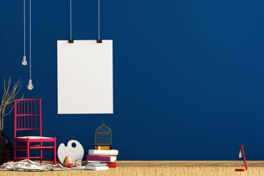 İç tasarım çağdaş tarzda. Posteri düzenle. 3B illüstrasyon.