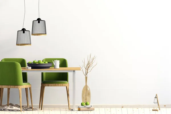 Vysmívat se stěny v interiéru s jídelní částí. moderní obývací pokoj st — Stock fotografie