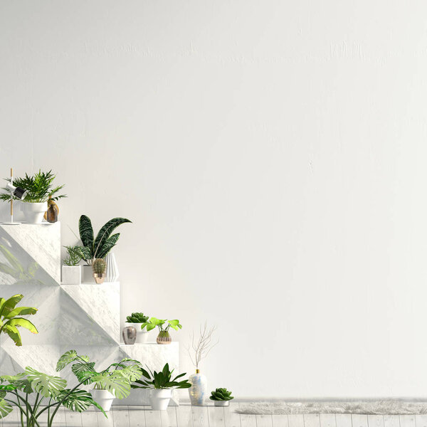 Интерьер выполнен в современном стиле. Изобрази стену. 3D иллюзионист
