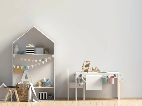 Pastel child\'s room. playroom. modern style. 3d illustration. Wa