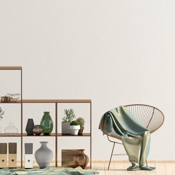 Интерьер выполнен в современном стиле. Изобрази стену. 3D иллюзионист
