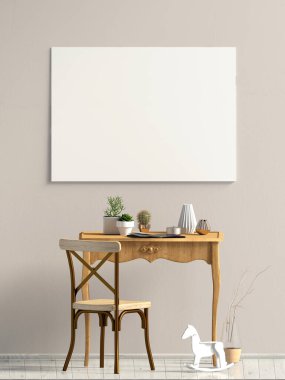 İç tasarım kalitesiz şık tarzda. Posteri düzenle. 3B illüstrasyon