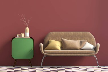 Iinterior design in contemporary style. Mock up wall. 3D illustration. clipart