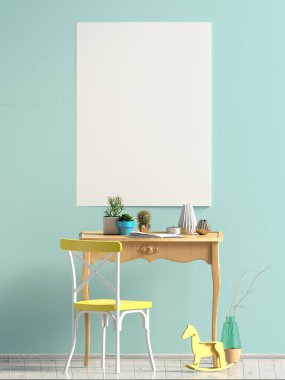 İç tasarım kalitesiz şık tarzda. Posteri düzenle. 3B illüstrasyon.