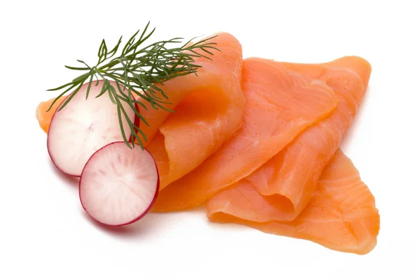 Fresh salmon slice and spice on the white background. — Stock Photo, Image