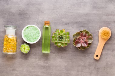 El yapımı biyo-kozmetik ve kaktüs kompozitli spa arka planı