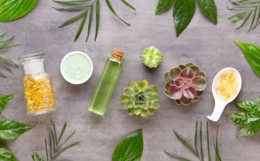 El yapımı biyo-kozmetik ve kaktüs kompozitli spa arka planı