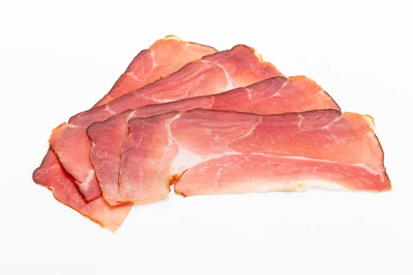 Hamon sliced on white background. Spanisch traditional meat. — Stock Photo, Image