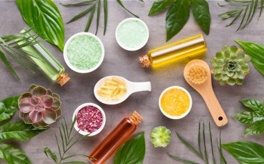 El yapımı biyo-kozmetik ve kaktüs kompozitli spa arka planı