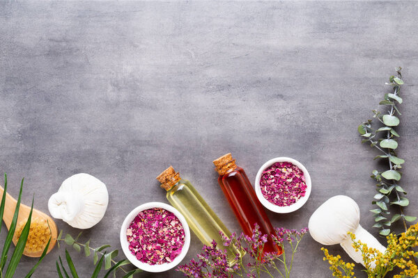 Spa treatment concept, flat lay composition with natural cosmeti
