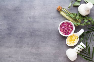 Spa tedavi kavramı, doğal cosmeti ile düz yatıyordu kompozisyon