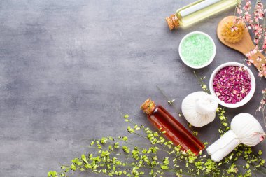 Spa tedavi kavramı, doğal cosmeti ile düz yatıyordu kompozisyon