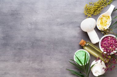 Spa tedavi kavramı, doğal cosmeti ile düz yatıyordu kompozisyon