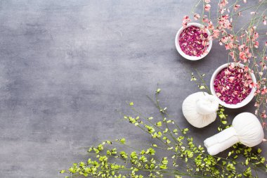 Spa tedavi kavramı, doğal cosmeti ile düz yatıyordu kompozisyon